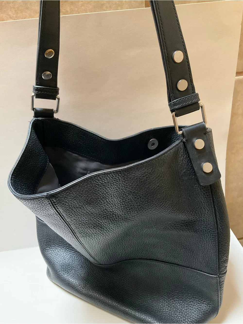 Treasure & Bond Black Leather Crossbody Hobo Slouchy Tote EMO Bag Chain charms